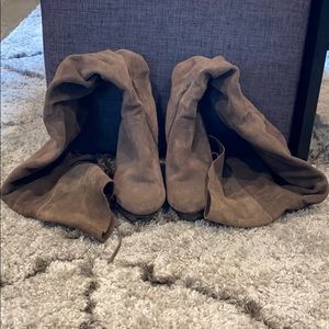 Grey Thigh Boots w/ Detailed Platform + Heel